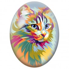 Cabochon en Verre Illustré Chat Multicolore aux Yeux Bleus 13x18, 18x25 ou 30x40mm pour la Création de Bijoux Fantaisie - DIY