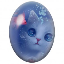 Cabochon en Verre Illustré Chaton Blanc avec un Poisson Rouge 13x18, 18x25 ou 30x40mm pour la Création de Bijoux Fantaisie - DIY