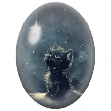 Cabochon en Verre Illustré Chaton Noir et Étoile Suspendue 13x18, 18x25 ou 30x40mm pour la Création de Bijoux Fantaisie - DIY