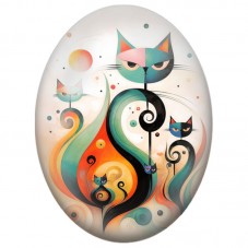 Cabochon en Verre Illustré Famille de Chats Abstraits aux Spirales 13x18, 18x25 ou 30x40mm pour la Création de Bijoux Fantaisie 