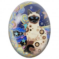 Cabochon en Verre Illustré Chat Siamois aux Motifs Célestes 13x18, 18x25 ou 30x40mm pour la Création de Bijoux Fantaisie - DIY