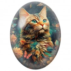 Cabochon en Verre Illustré Chat Tigré dans un Jardin Nocturne 13x18, 18x25 ou 30x40mm pour la Création de Bijoux Fantaisie - DIY