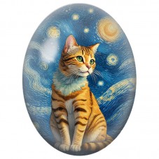 Cabochon en Verre Illustré Chat Roux sous la Nuit Étoilée 13x18, 18x25 ou 30x40mm pour la Création de Bijoux Fantaisie - DIY