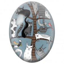 Cabochon en Verre Illustré Chats dans l’Arbre aux Oiseaux 13x18, 18x25 ou 30x40mm pour la Création de Bijoux Fantaisie - DIY