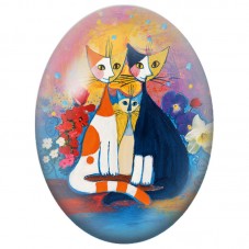 Cabochon en Verre Illustré Famille de Chats parmi les Fleurs Colorées 13x18, 18x25 ou 30x40mm pour la Création de Bijoux Fantais