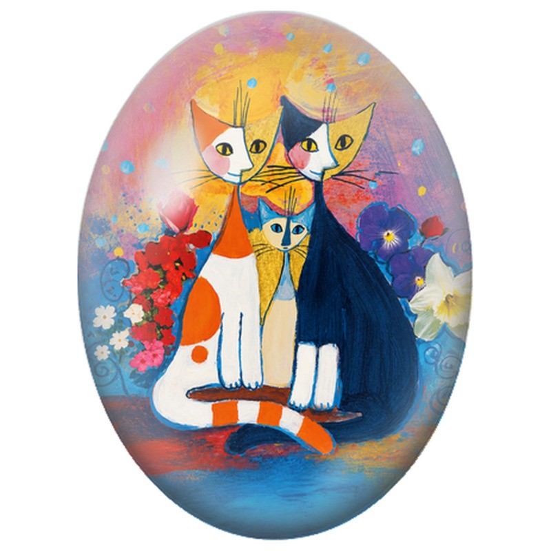 Cabochon en Verre Illustré Famille de Chats parmi les Fleurs Colorées 13x18, 18x25 ou 30x40mm