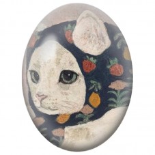 Cabochon en Verre Illustré Chat Blanc au Foulard Fleuri Bleu 13x18, 18x25 ou 30x40mm pour la Création de Bijoux Fantaisie - DIY