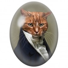 Cabochon en Verre Illustré Chat Roux Aristocrate en Habit Bleu 13x18, 18x25 ou 30x40mm pour la Création de Bijoux Fantaisie - DI