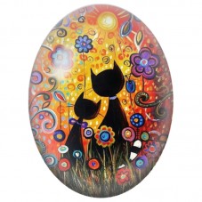 Cabochon en Verre Illustré Chats Noirs dans un Jardin Solaire 13x18, 18x25 ou 30x40mm pour la Création de Bijoux Fantaisie - DIY