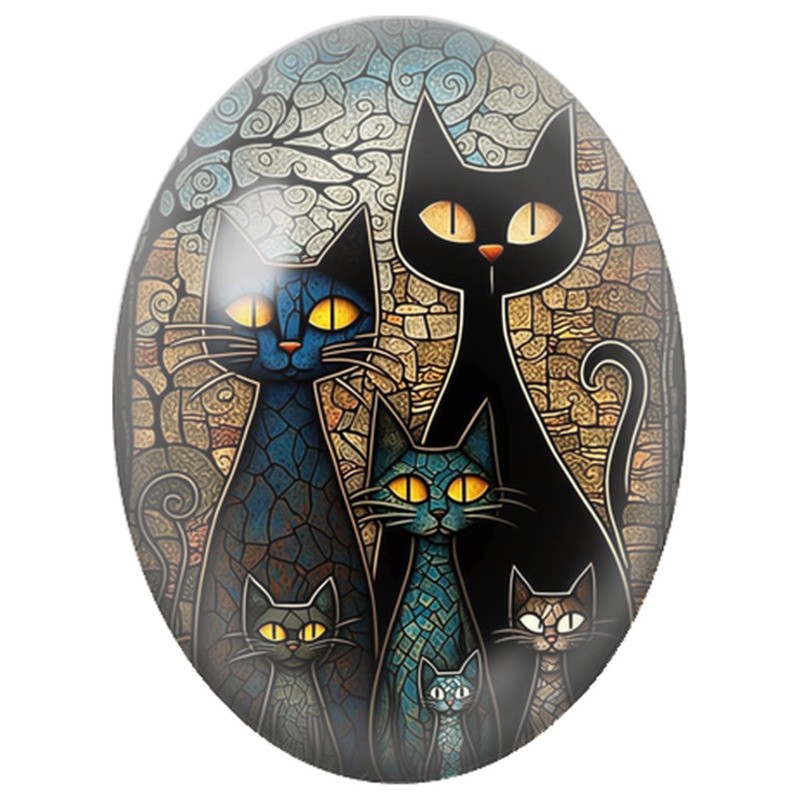 Cabochon en Verre Illustré Famille de Chats en Mosaïque 13x18, 18x25 ou 30x40mm