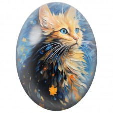 Cabochon en Verre Illustré Chat Tricolore dans une Lumière Bleue 13x18, 18x25 ou 30x40mm pour la Création de Bijoux Fantaisie - 