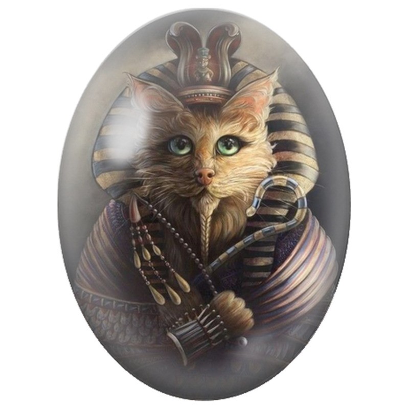 Cabochon en Verre Illustré Chat Pharaon d’Égypte 13x18, 18x25 ou 30x40mm