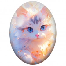 Cabochon en Verre Illustré Chat Blanc dans une Lumière Colorée 13x18, 18x25 ou 30x40mm pour la Création de Bijoux Fantaisie - DI