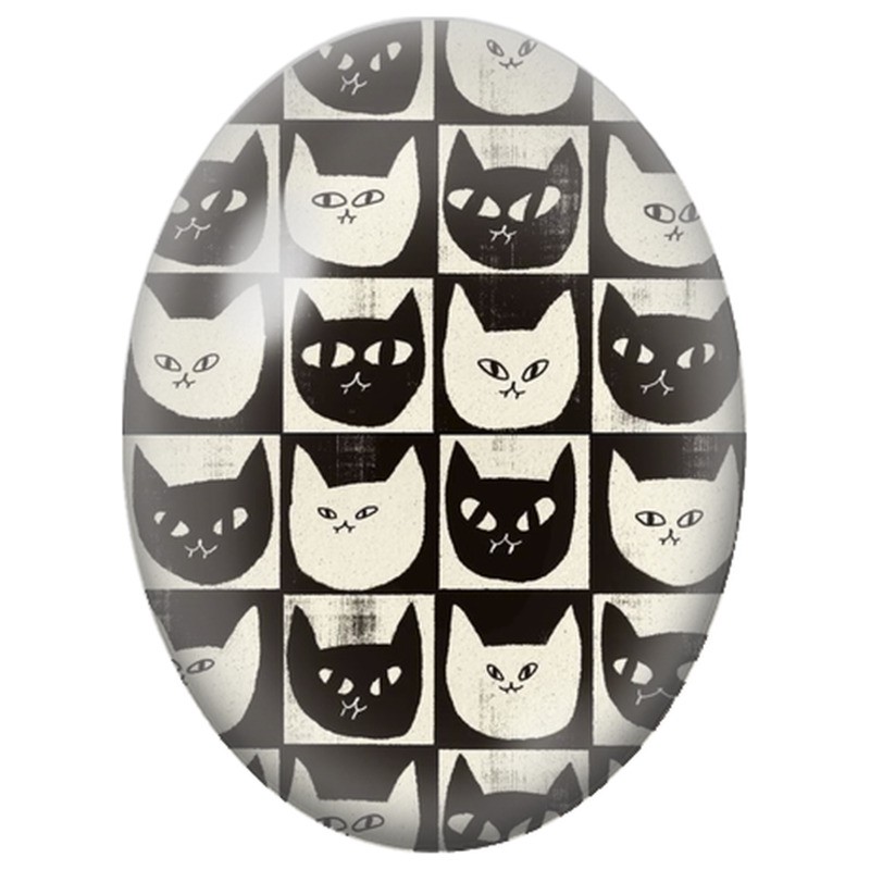 Cabochon en Verre Illustré Visages de Chats en Damier 13x18, 18x25 ou 30x40mm