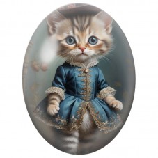 Cabochon en Verre Illustré Chaton en Robe Bleue Rococo 13x18, 18x25 ou 30x40mm pour la Création de Bijoux Fantaisie - DIY