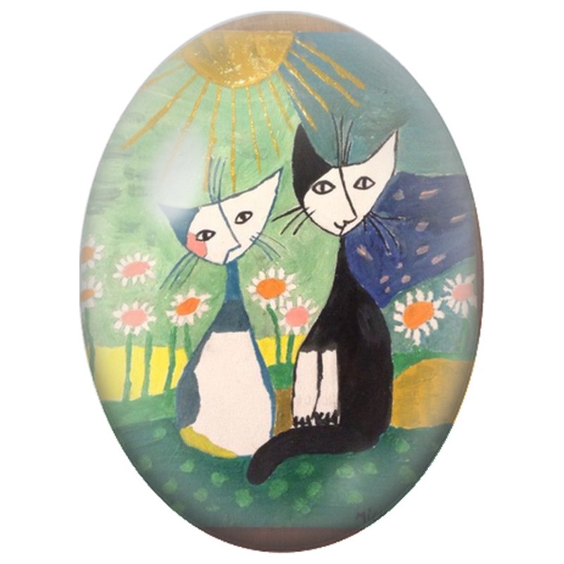 Cabochon en Verre Illustré Deux Chats sous le Soleil Doré 13x18, 18x25 ou 30x40mm