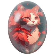 Cabochon en Verre Illustré Chat Graphique parmi les Coquelicots 13x18, 18x25 ou 30x40mm pour la Création de Bijoux Fantaisie - D