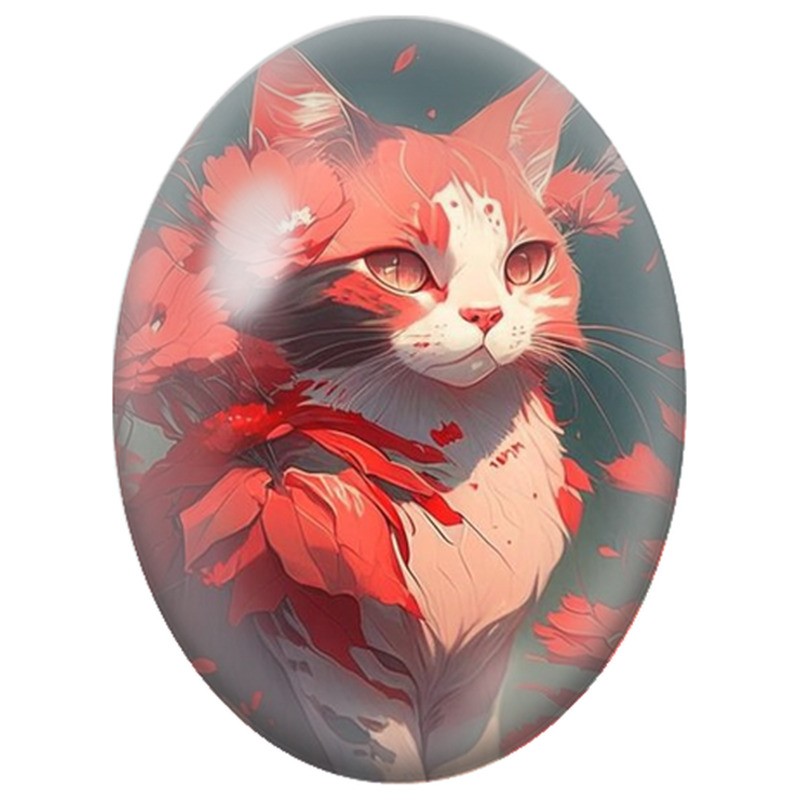 Cabochon en Verre Illustré Chat Graphique parmi les Coquelicots 13x18, 18x25 ou 30x40mm