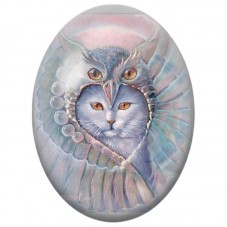 Cabochon en Verre Illustré Chat Blanc dans une Coiffe de Hibou 13x18, 18x25 ou 30x40mm pour la Création de Bijoux Fantaisie - DI