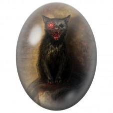 Cabochon en Verre Illustré Chat Noir au Regard Rouge 13x18, 18x25 ou 30x40mm pour la Création de Bijoux Fantaisie - DIY