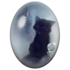 Cabochon en Verre Illustré Chaton Noir avec un Papillon Bleu 13x18, 18x25 ou 30x40mm pour la Création de Bijoux Fantaisie - DIY