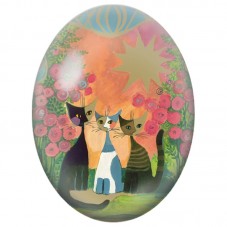 Cabochon en Verre Illustré Trois Chats dans un Jardin Rose 13x18, 18x25 ou 30x40mm pour la Création de Bijoux Fantaisie - DIY