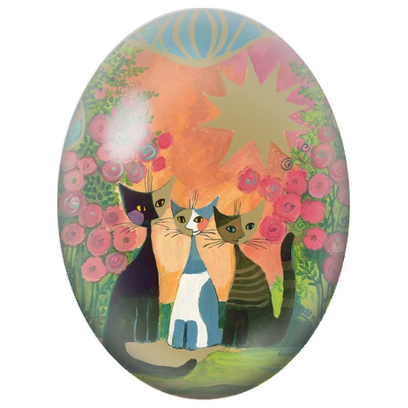 Cabochon en Verre Illustré Trois Chats dans un Jardin Rose 13x18, 18x25 ou 30x40mm