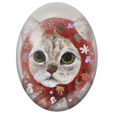 Cabochon en Verre Illustré Chat Gris au Foulard de Noël 13x18, 18x25 ou 30x40mm pour la Création de Bijoux Fantaisie - DIY
