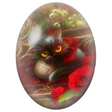 Cabochon en Verre Illustré Chat Noir au Nœud Rouge et aux Roses 13x18, 18x25 ou 30x40mm pour la Création de Bijoux Fantaisie - D