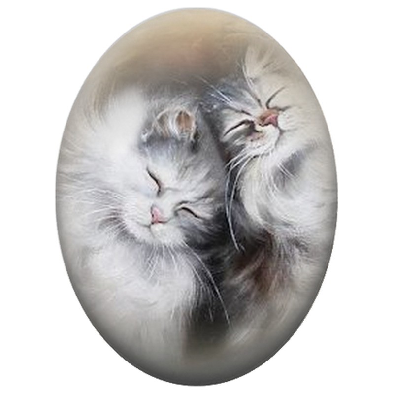 Cabochon en Verre Illustré Deux Chatons Gris Endormis 13x18, 18x25 ou 30x40mm