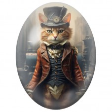 Cabochon en Verre Illustré Chat Roux Steampunk au Haut-de-Forme 13x18, 18x25 ou 30x40mm pour la Création de Bijoux Fantaisie - D