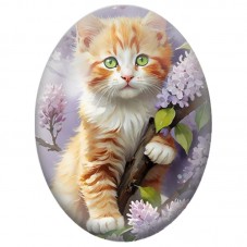 Cabochon en Verre Illustré Chaton Roux dans les Lilas 13x18, 18x25 ou 30x40mm pour la Création de Bijoux Fantaisie - DIY