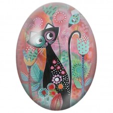 Cabochon en Verre Illustré Chat Noir aux Fleurs Fantaisie 13x18, 18x25 ou 30x40mm pour la Création de Bijoux Fantaisie - DIY