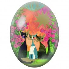 Cabochon en Verre Illustré Trois Chats dans un Jardin Solaire 13x18, 18x25 ou 30x40mm pour la Création de Bijoux Fantaisie - DIY