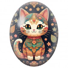 Cabochon en Verre Illustré Chat Blanc aux Ornements Bohèmes 13x18, 18x25 ou 30x40mm pour la Création de Bijoux Fantaisie - DIY