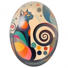Cabochon en Verre Illustré Chat Abstrait à la Queue Spirale 13x18, 18x25 ou 30x40mm pour la Création de Bijoux Fantaisie - DIY