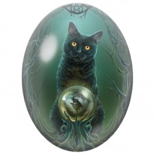 Cabochon en Verre Illustré Chat Noir à la Boule de Cristal 13x18, 18x25 ou 30x40mm pour la Création de Bijoux Fantaisie - DIY