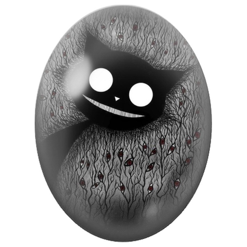 Cabochon en Verre Illustré Chat Noir au Sourire Étrange 13x18, 18x25 ou 30x40mm