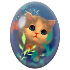 Cabochon en Verre Illustré Chaton Blanc dans un Monde Sous-Marin 13x18, 18x25 ou 30x40mm pour la Création de Bijoux Fantaisie - 