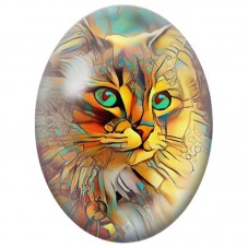 Cabochon en Verre Illustré Chat aux Motifs Turquoise et Dorés 13x18, 18x25 ou 30x40mm pour la Création de Bijoux Fantaisie - DIY