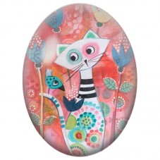 Cabochon en Verre Illustré Chat Blanc et Oiseau Bleu dans un Jardin Rouge 13x18, 18x25 ou 30x40mm pour la Création de Bijoux Fan