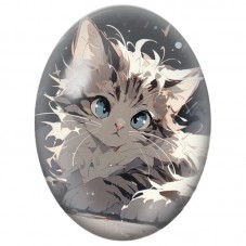 Cabochon en Verre Illustré Chaton Tigré au Regard Bleu 13x18, 18x25 ou 30x40mm pour la Création de Bijoux Fantaisie - DIY
