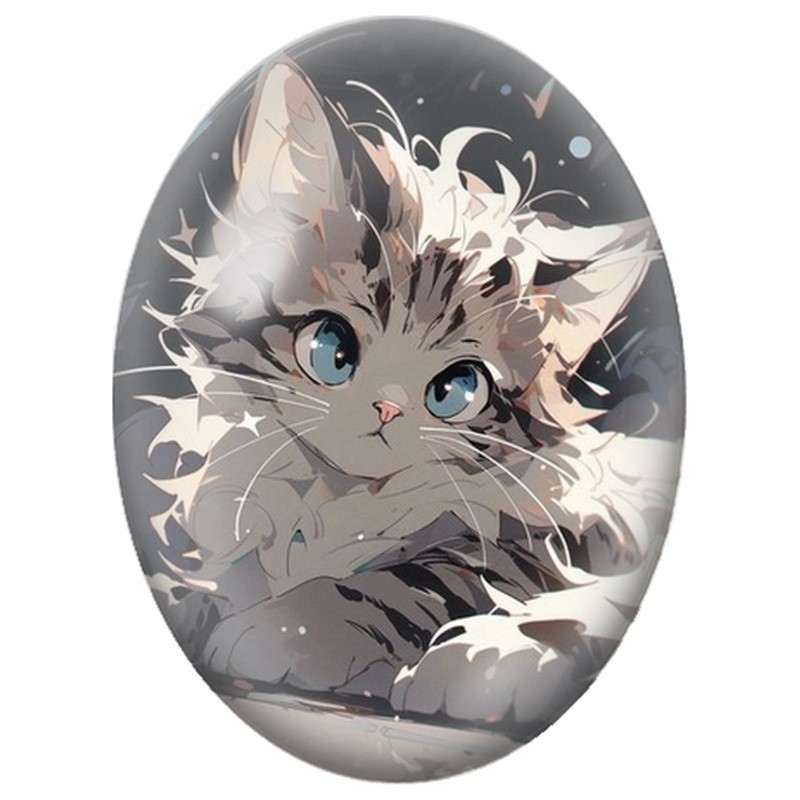 Cabochon en Verre Illustré Chaton Tigré au Regard Bleu 13x18, 18x25 ou 30x40mm