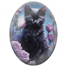 Cabochon en Verre Illustré Chat Noir parmi les Roses Violettes 13x18, 18x25 ou 30x40mm pour la Création de Bijoux Fantaisie - DI