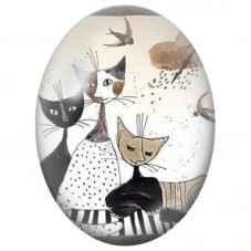 Cabochon en Verre Illustré Trois Chats et Hirondelles 13x18, 18x25 ou 30x40mm pour la Création de Bijoux Fantaisie - DIY