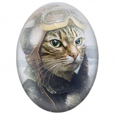 Cabochon en Verre Illustré Chat Tigré Aviateur 13x18, 18x25 ou 30x40mm pour la Création de Bijoux Fantaisie - DIY