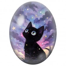 Cabochon en Verre Illustré Chaton Noir sous un Ciel Étoilé 13x18, 18x25 ou 30x40mm pour la Création de Bijoux Fantaisie - DIY
