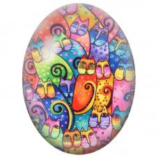 Cabochon en Verre Illustré Foule de Chats Multicolores 13x18, 18x25 ou 30x40mm pour la Création de Bijoux Fantaisie - DIY