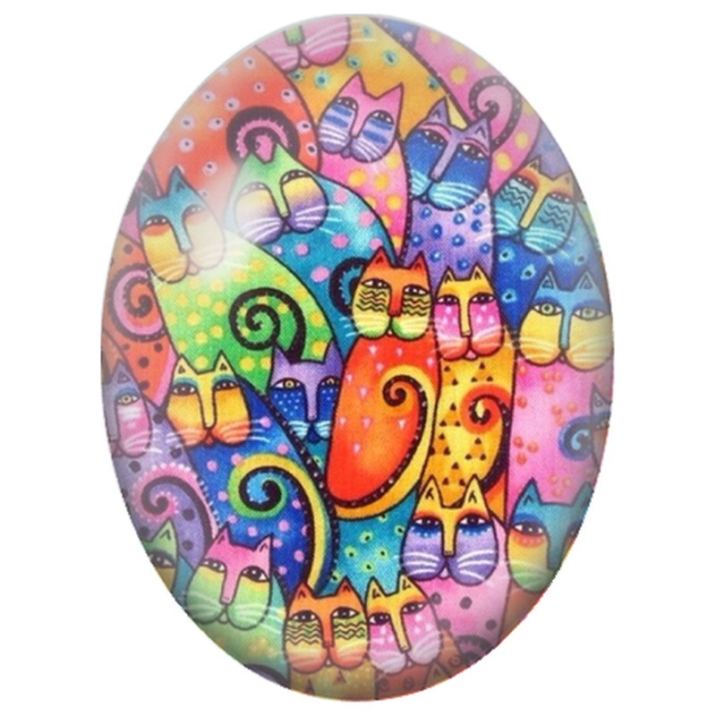 Cabochon en Verre Illustré Foule de Chats Multicolores 13x18, 18x25 ou 30x40mm
