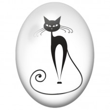 Cabochon en Verre Illustré Chat Noir Minimaliste à la Longue Queue 13x18, 18x25 ou 30x40mm pour la Création de Bijoux Fantaisie 